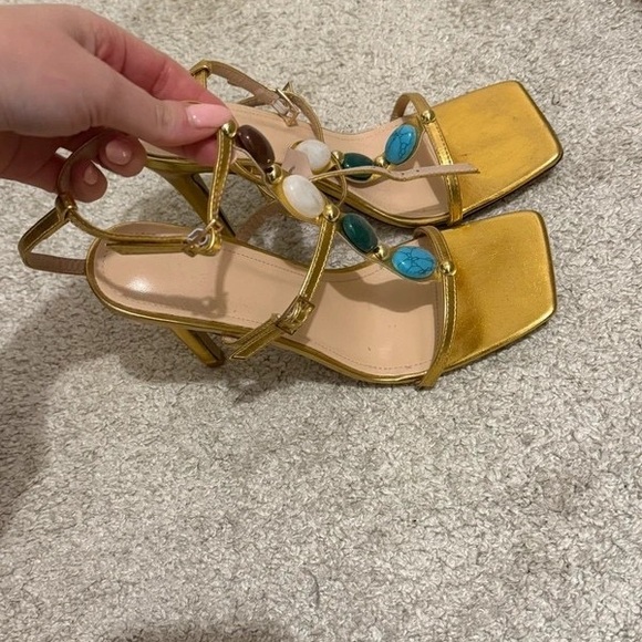 SHEIN Shoes - SHEIN Gold Heels with Multicolor Gem Accents